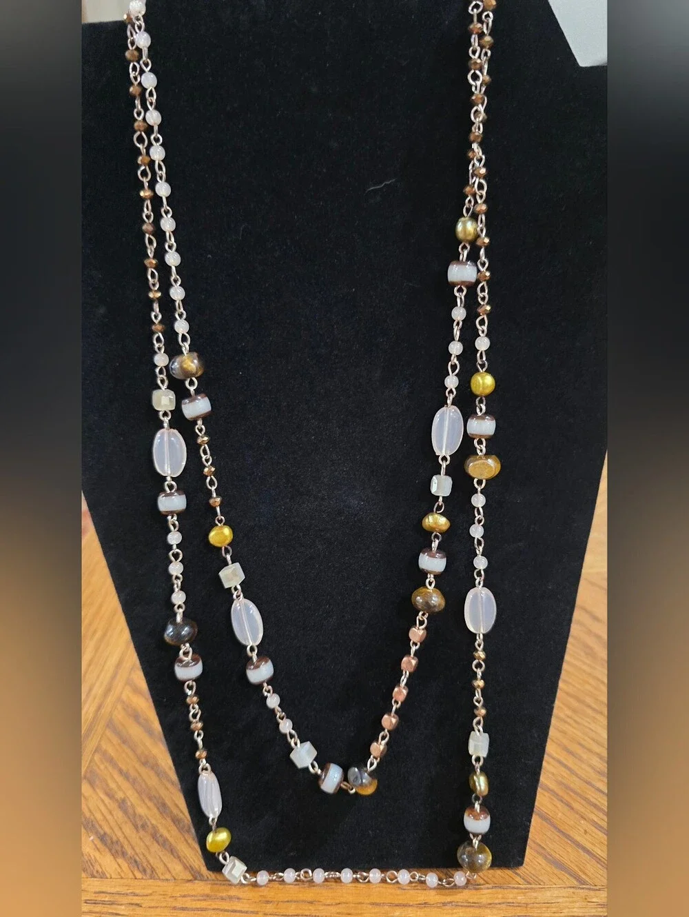 C. Est.1946 Multi-Strand Beaded Necklace in White & Gold